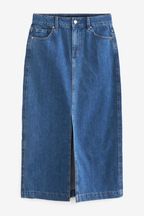 Bleu moyen - Jupe midi fendue en denim