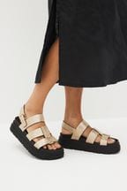 Gold Textured Regular/Wide Fit Chunky Platform Sandals