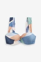 Blue Abstract Print Shaping Padded Wired Bandeau Bikini Top
