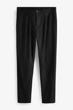 Black Twin Pleat Stretch Chinos Trousers
