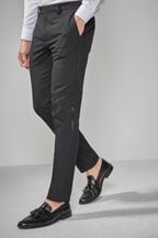 Dark Black Skinny Fit Tuxedo Suit Trousers with Tape Detail
