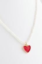 Red Heart Pearl Short Necklace
