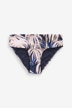 Navy Palm Print Roll Top Bikini Bottoms