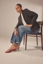 Red Signature Leather Toe Post Heeled Mules