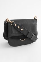 Black Leather Ring Detail Saddle Bag