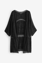 Black Crochet Longline Kimono Cover-Up