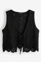 Black Crochet Tie Front Waistcoat