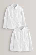 White 2 Pack Fitted Long Sleeve Cotton Rich Stretch Premium School Shirts (3-18yrs)