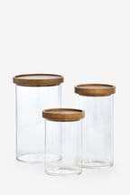 Glass Stacking Storage Jar Storage Jar with Wooden Lid