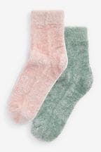 Pink/Green Velvet Cosy Socks 2 Pack