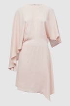 Reiss Nude Christy Cape Sleeve Asymmetric Mini Dress