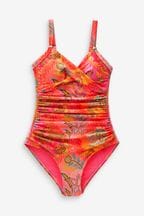 Pink/Orange Paisley Tummy Shaping Control Swimsuit