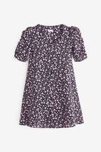 Black/Pink Floral Ruched Sleeve Tea Dress (3-16yrs)