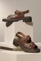 Chocolate Brown Regular/Wide Fit Premium Leather Chunky Cleated Sandals