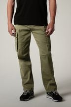 Khaki Green Straight Authentic Stretch Cotton Blend Cargo Trousers