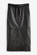 Black Premium Leather Midi Skirt