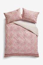 Pink Woodblock Reversible 100% Cotton Duvet Cover and Pillowcase Set