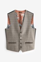 Taupe Trimmed Check Suit: Waistcoat