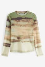 Sage Green Scenic Long Sleeve Mesh Top