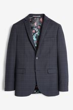 Navy Blue Tailored Check Suit Jacket