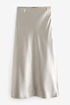 Grey Tailored Satin Midi Skirt