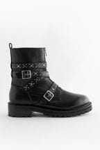 Black Forever Comfort® Studded Biker Leather Ankle Boots