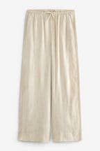 Natural Tie Waist Wide Leg Trousers with Linen