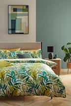 Green Tropical Leaf with Pipe Edge Duvet Cover and Pillowcase Set