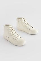 White Faux Fur Lined Standard Fit (F) Lace-Up High Top Trainers