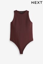 Chocolate Brown Slinky Double Layer Racer Neck Bodysuit