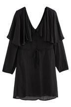 Black Textured Cape Long Sleeve Mini Dress