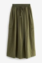 Khaki Green Parachute Midi Skirt