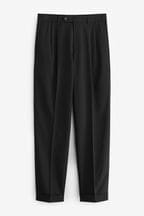 Black Slim Signature Tollegno Wool Suit: Trousers