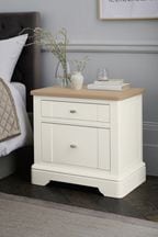Chalk White Hampton Country Collection Luxe Painted Oak 2 Drawer Wide Bedside Table
