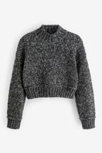 Charcoal Grey Cropped High Neck Long Sleeve Jumper