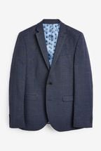 Mid Blue Slim Check Suit Jacket