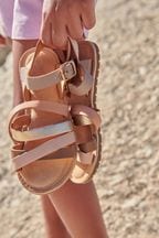 Pink Metallic Mix Leather Strappy Sandals