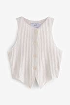 Ecru White Knitlook Ribbed Textured Jersey Waistcoat Top