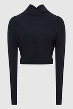 Reiss Navy Elsie High Neck Cropped Co Ord Top