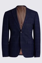 MOSS Navy Blue Slim Fit Check Suit: Jacket