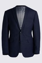 Tailored Fit Navy Blue Milled Check Suit Jacket
