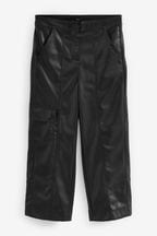 Black Faux Leather PU Cargo Trousers