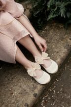 Ivory Cream Bow Stain Resistant Satin Bridesmaid Ballet Shoes