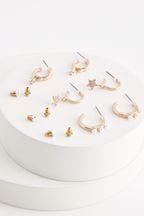 Gold Tone Star and Pearl Hoop Earrings Pack