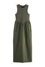Khaki Green Woven Mix Cargo Ribbed Tank Dress
