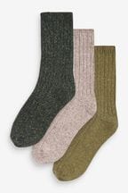 Green Thermal Wool Blend Ankle Socks 3 Pack With Silk
