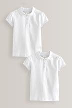White Cotton Stretch Frill Collar School Polo Tops 2 Pack (3-16yrs)