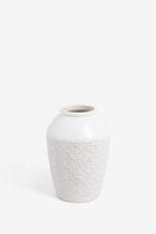 White Tile Embossed Medium Ceramic Vase