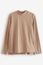 Neutral High Neck Long Sleeve Top