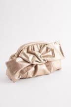 Gold Leather Bow Clutch Bag